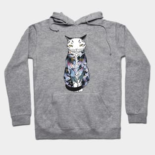 Cat in cosmic black peonies tattoo Hoodie